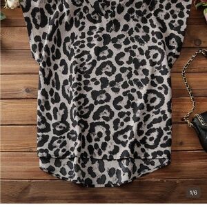 SHEIN Black and Gray Leopard Print Blouse